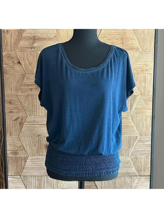 White House Black Market Tops - WHBM Womens Minimalist XS Navy Blue Smocked Hem Dolman Sleeve Blouse Top Career